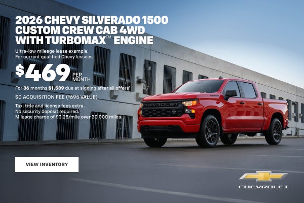 2026 Chevy Silverado 1500 Custom Crew Cab 4WD with TurboMax Engine. Ultra-low mileage lease exam...